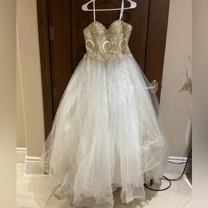 Camille strapless sparkly sequins gold white prom dance event gown formal dress